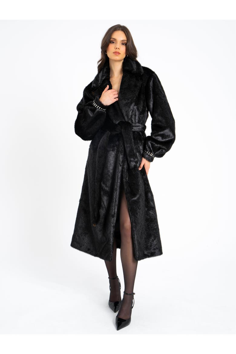 Yahia Vegan Longline Coat with Faux Mink, Alternate, color, Black