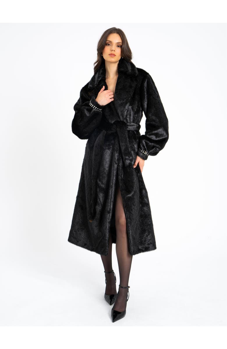Miss Circle Yahia Vegan Longline Coat with Faux Mink, Alternate, color, Black