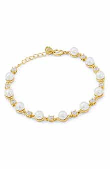 14k Gold Plated Cubic Zirconia & Shell Pearl Link Bracelet