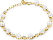 SAVVY CIE JEWELS 14k Gold Plated Cubic Zirconia & Shell Pearl Link Bracelet