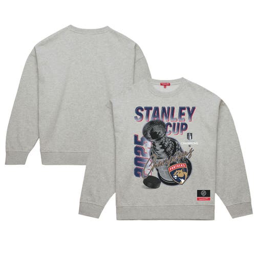 Mitchell & Ness Heather Gray Florida Panthers 2025 Stanley Cup Champions Pullover Sweatshirt In Gray