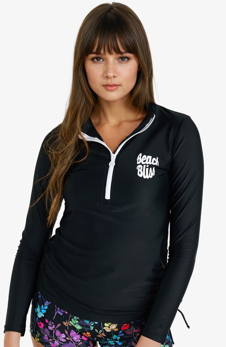 Calypsa Half-Zip Nora Swim Top, Main, color, Beach Bliss - Black