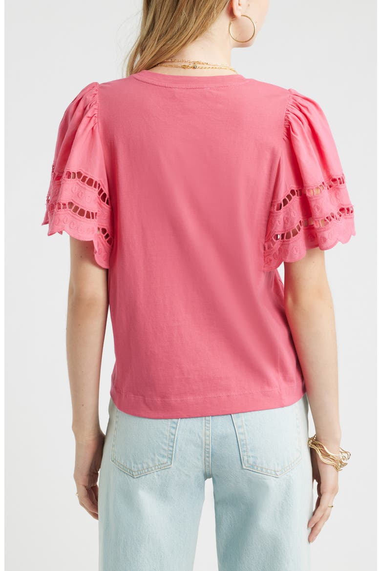 Flutter Sleeve Eyelet Top, Alternate, color, PINK CARMINE
