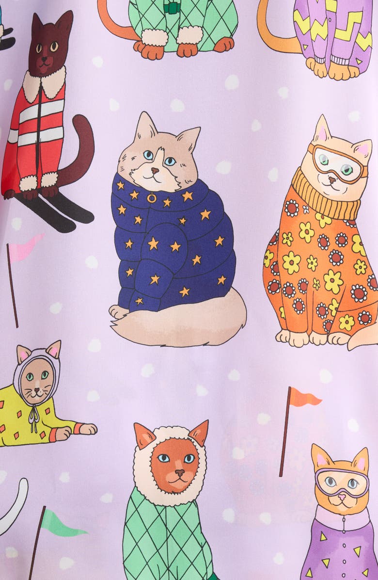 Karen Mabon Skiing Cats Classic Pajama Set, Alternate, color, Lilac