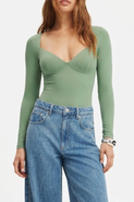 Popilush Cloudsense Shapewear Long Sleeve Tummy Control V Neck Bodysuit
