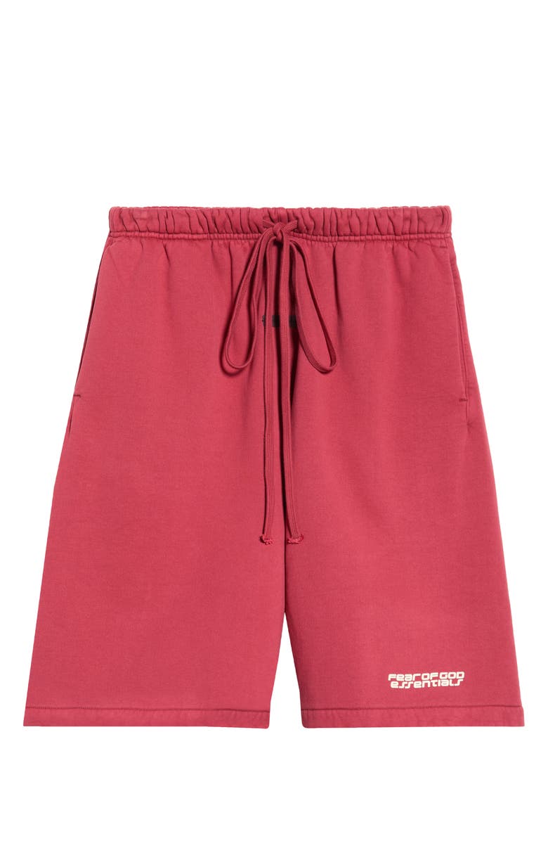 Fear of God Essentials Relaxed Fleece Sweat Shorts, Main, color, Crimson
