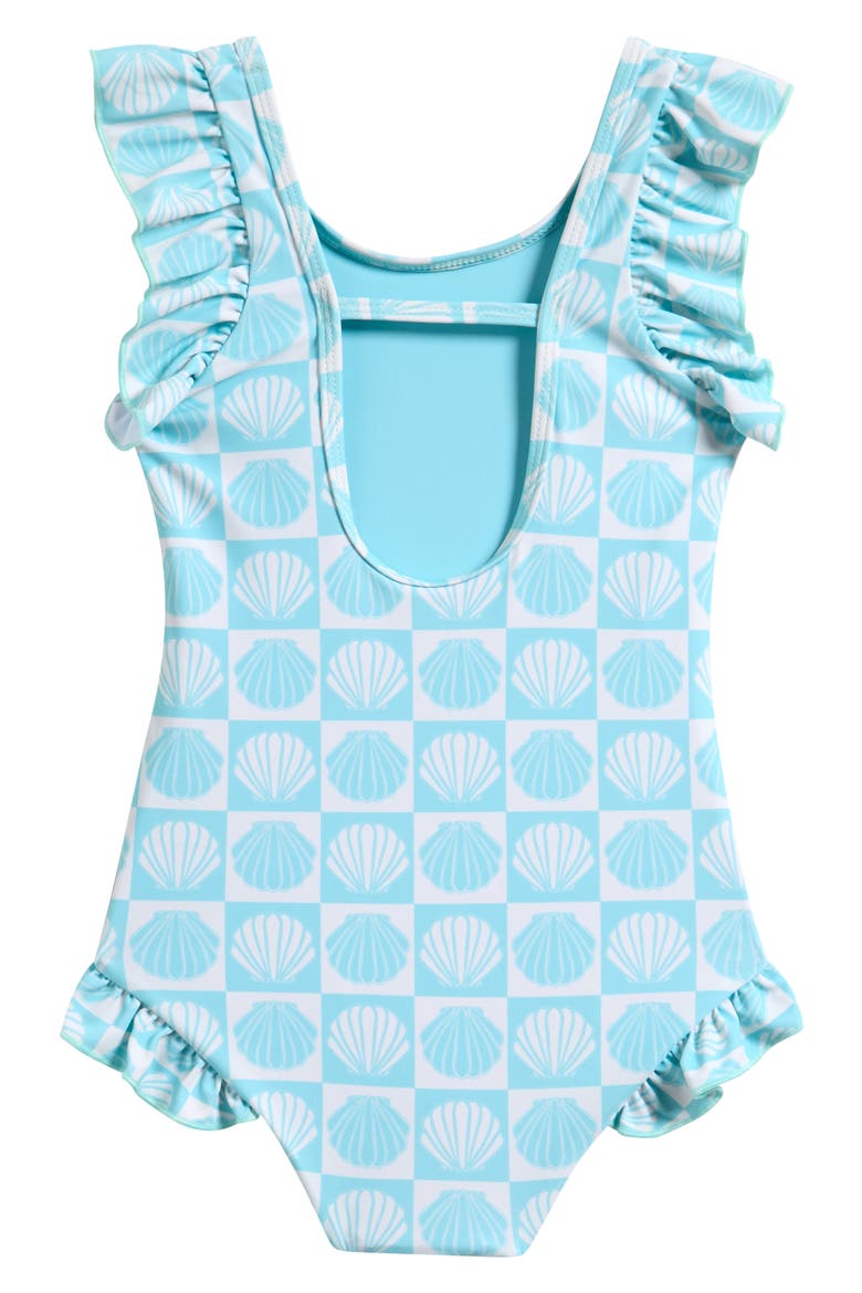 Kids' Ilfracombre Ruffle One-Piece Swimsuit, Alternate, color, BLUE/ CREAM