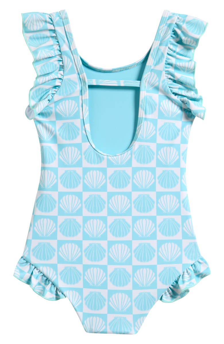 Boardies Kids' Ilfracombre Ruffle One-Piece Swimsuit, Alternate, color, Blue/ Cream
