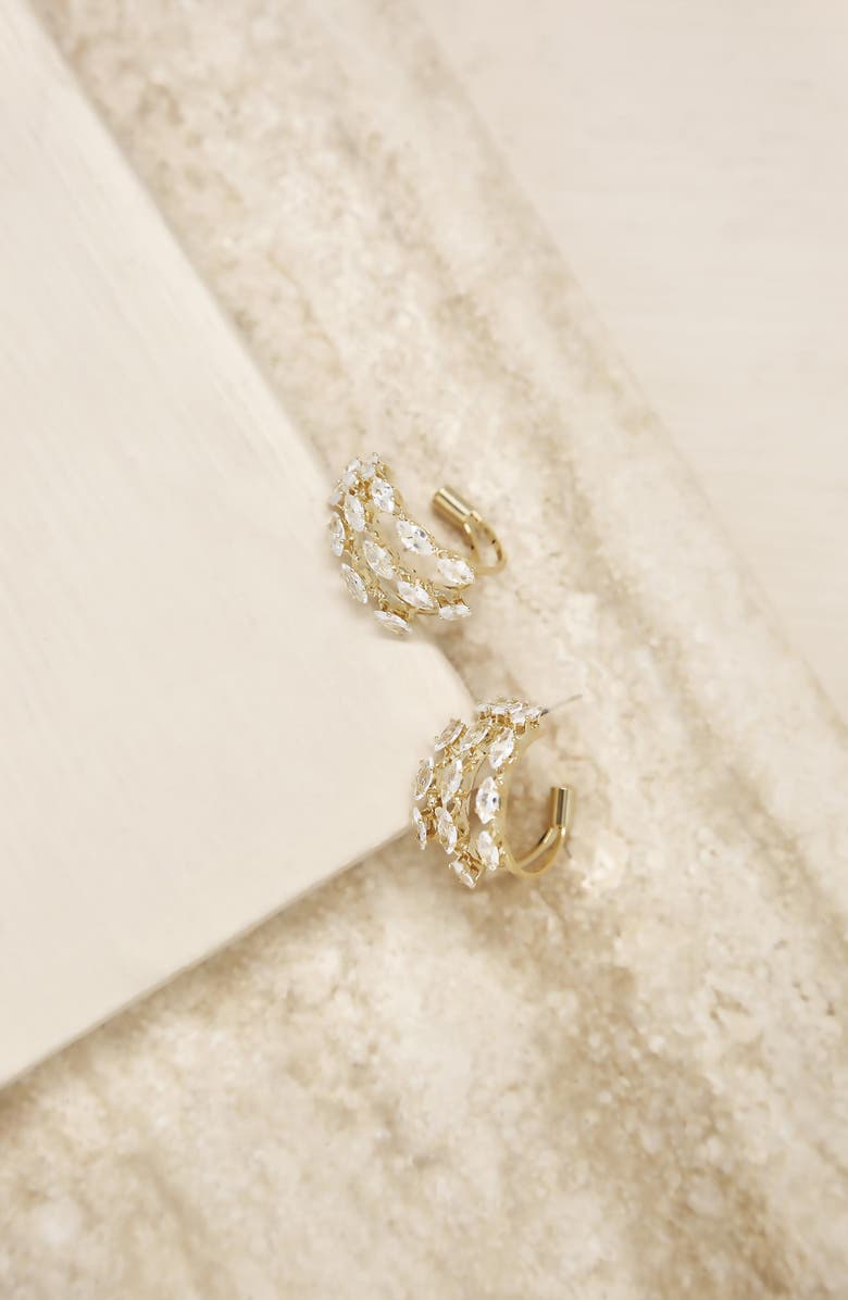 Ettika Crystal Huggie Hoop Earrings, Alternate, color, Gold