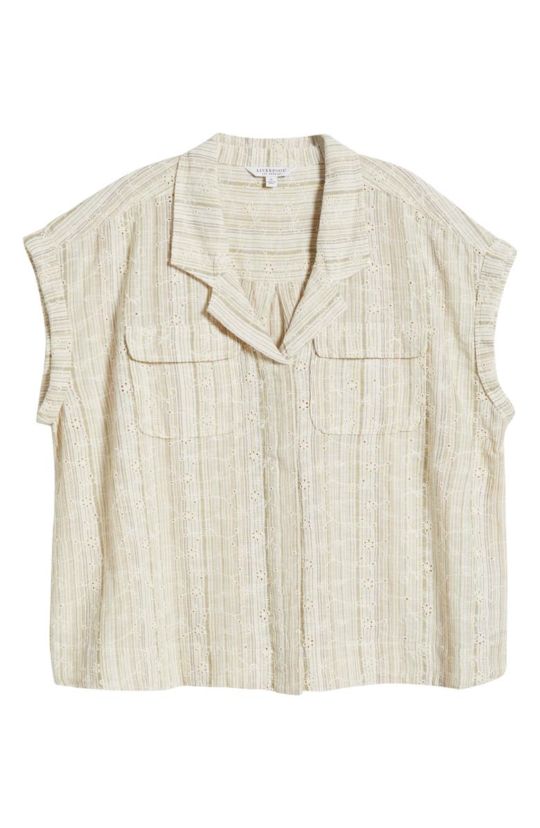 Liverpool Los Angeles Dolman Sleeve Camp Shirt, Alternate, color, Green/ Tan Stripe