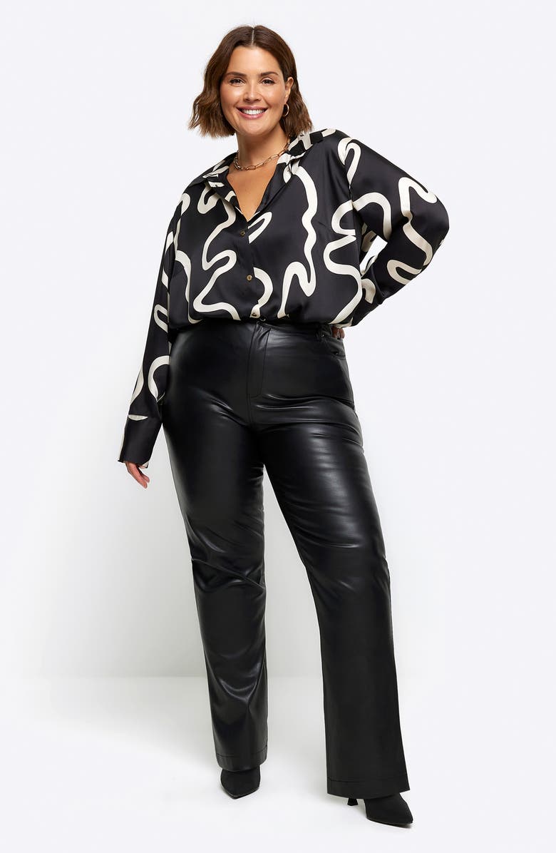 River Island Oversize Abstract Print Satin Button-Up Shirt, Alternate, color, 