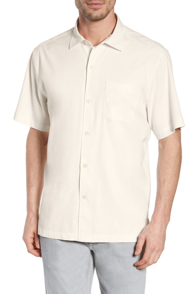 Catalina Stretch Silk Blend Camp Shirt, Main, color, WHITE