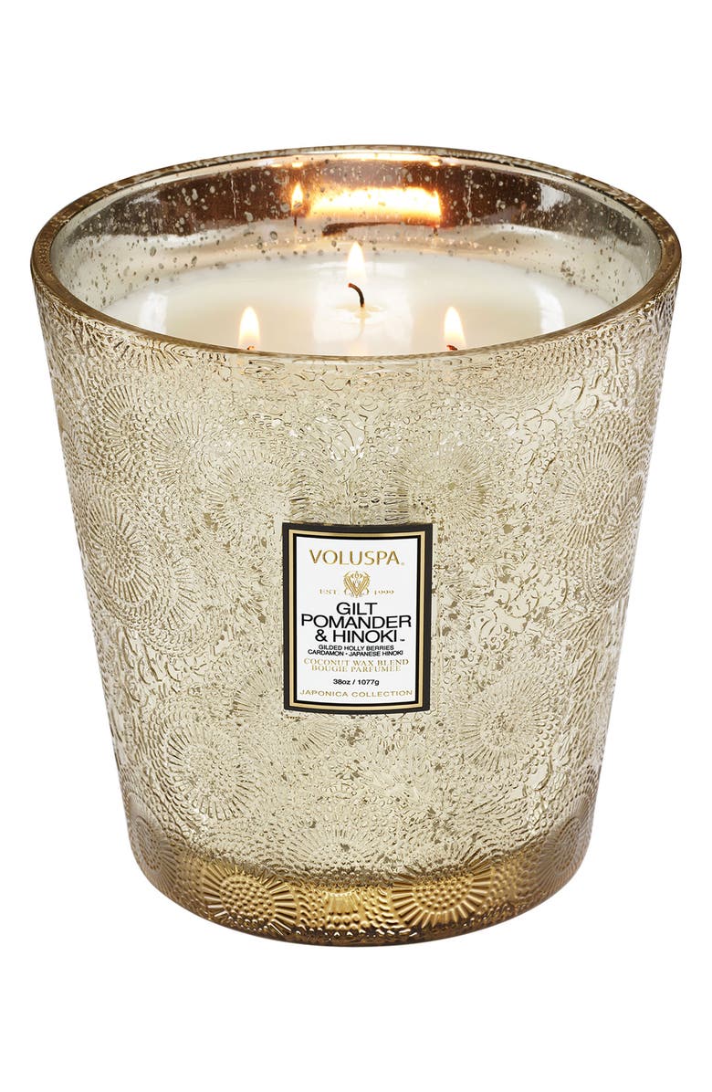 Voluspa Gilt Pomander & Hinoki Three-Wick Hearth Candle, Alternate, color, 