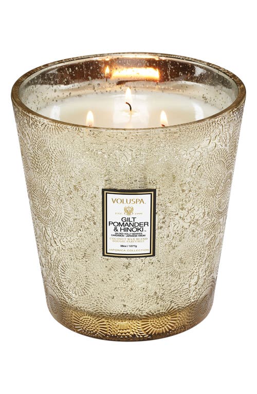 Voluspa Gilt Pomander & Hinoki Three-wick Hearth Candle In Gold