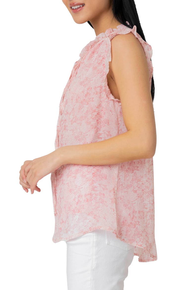 Ruffle Tie Neck Sleeveless Blouse, Alternate, color, OFF WHITE BLUSH PRINT