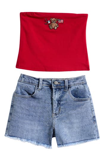 Tween Diva Kids' Tube Top & Shorts Set In Animal Print