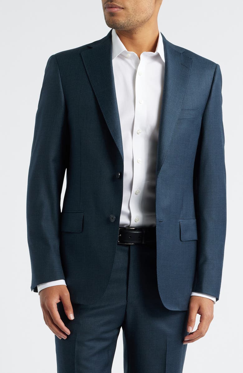 Heritage Gold Milano Contemporary Fit Dark Teal Microcheck Super 130s Wool Suit, Alternate, color, Teal