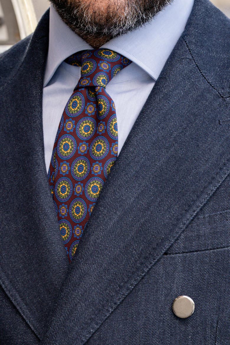 La Vigna - Printed Silk Tie for Men, Main, color, Burgundy