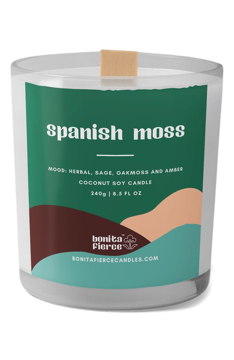 Bonita Fierce Spanish Moss Candle, Main, color, White/ Green