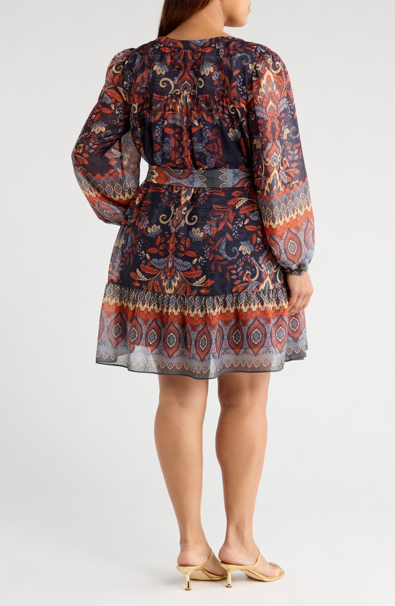 Julia Jordan Metallic Belted Long Sleeve Chiffon Dress, Alternate, color, Navy Orange