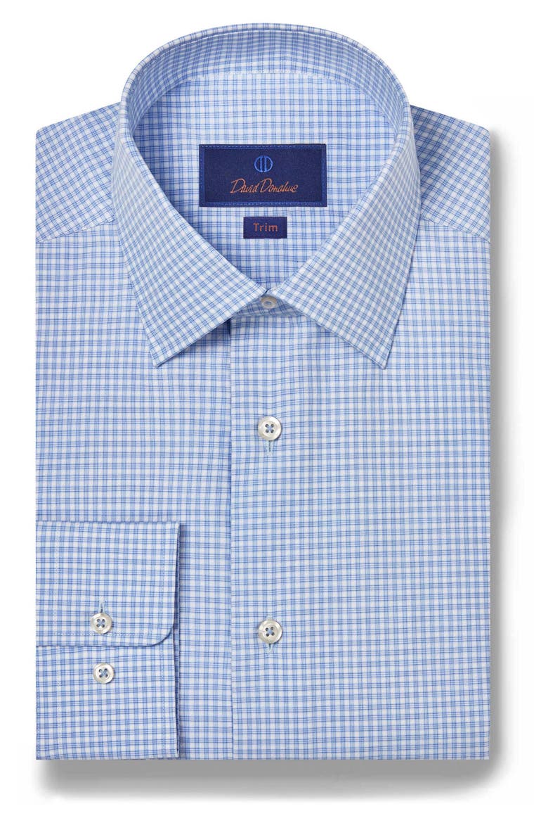 Trim Fit Dobby Microcheck Dress Shirt, Main, color, BLUE/ WHITE