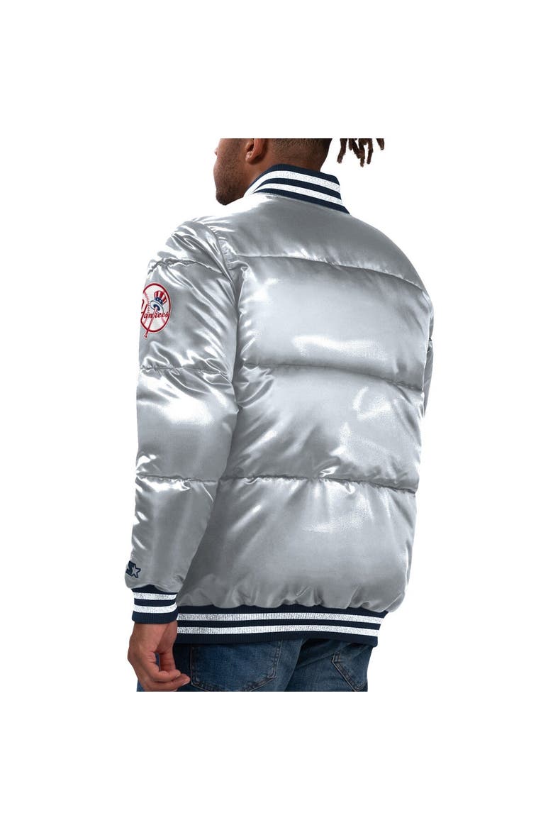 Men's Starter Silver New York Yankees Bronx Satin Full-Snap Varsity Bomber Jacket, Alternate, color, Silver