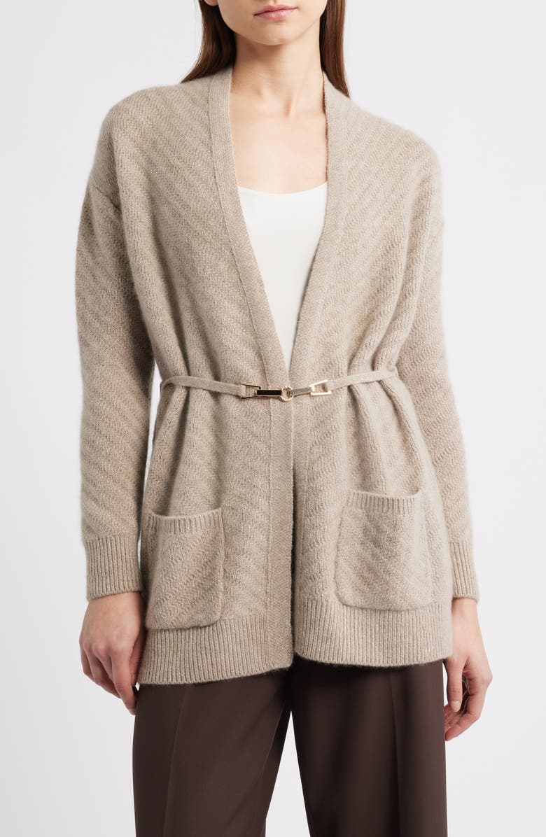 Elie Tahari The Diane Cashmere Open Front Cardigan, Main, color, Beige Heather