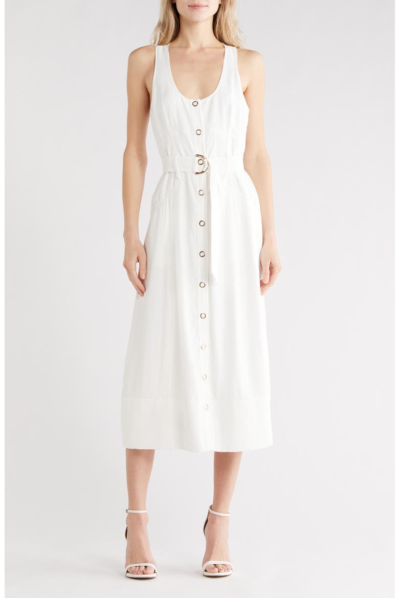 Nomi Belted Sleeveless Midi Dress, Main, color, IVORY
