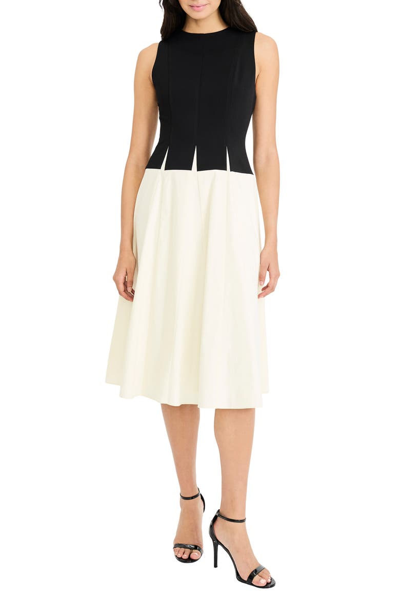 Two-Tone Drop Waist Stretch Cotton Midi Dress, Main, color, WINTER WHITE