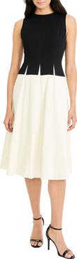 Maggy London Two-Tone Drop Waist Stretch Cotton Midi Dress