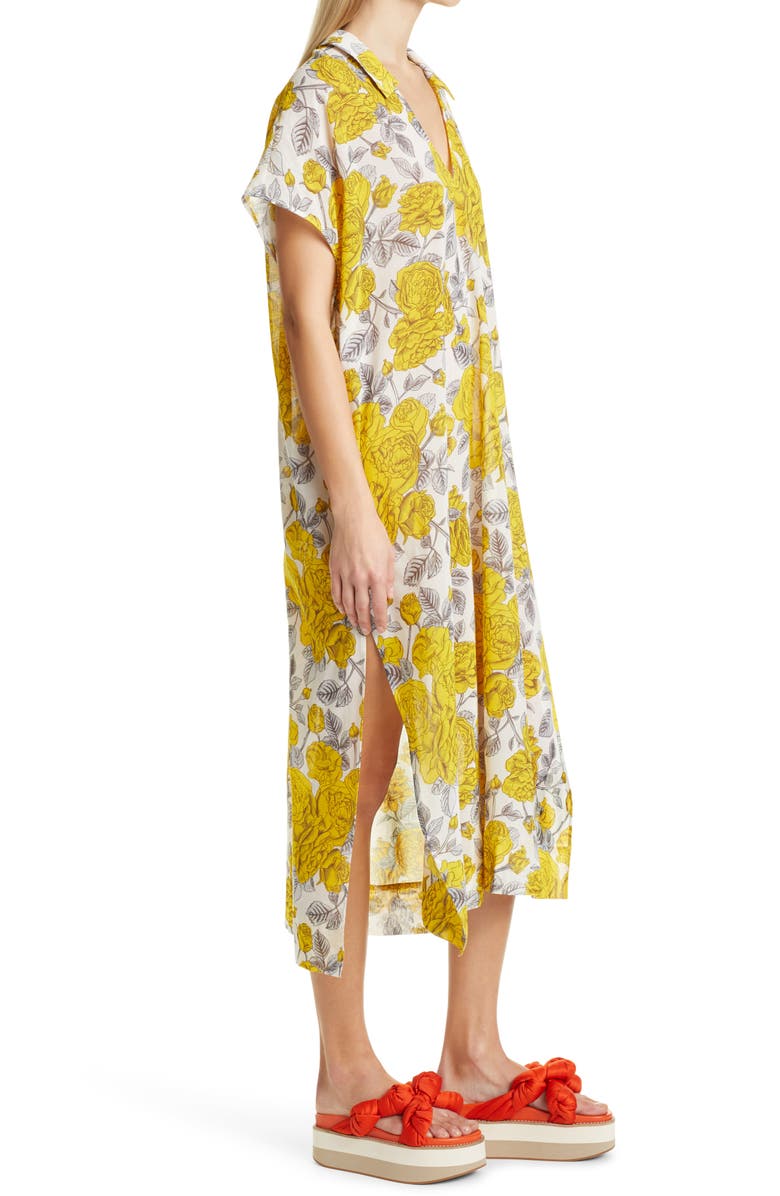 Ganni Floral Print Organic Cotton Cover-Up Dress, Alternate, color, 