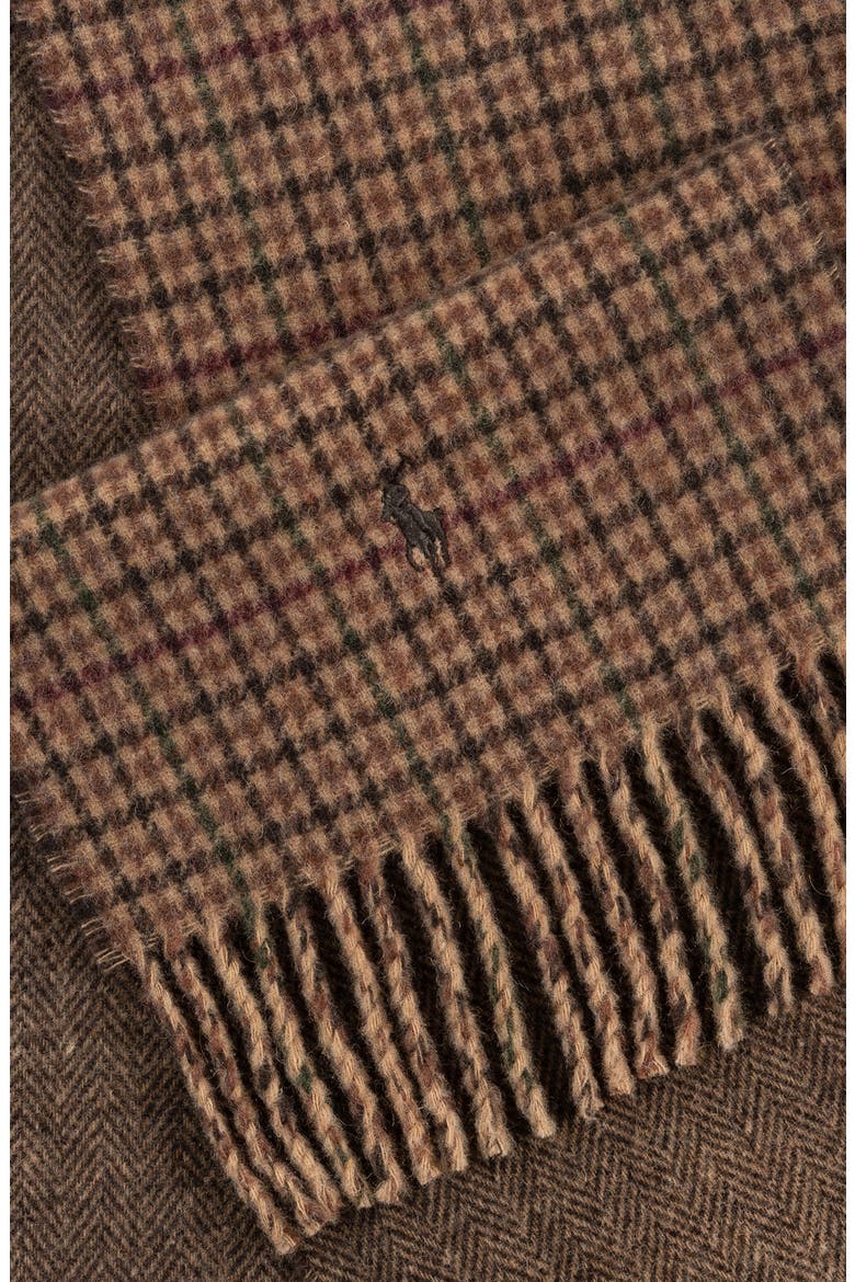 Reversible Recycled Wool Blend Scarf, Alternate, color, BROWN GUNCHECK