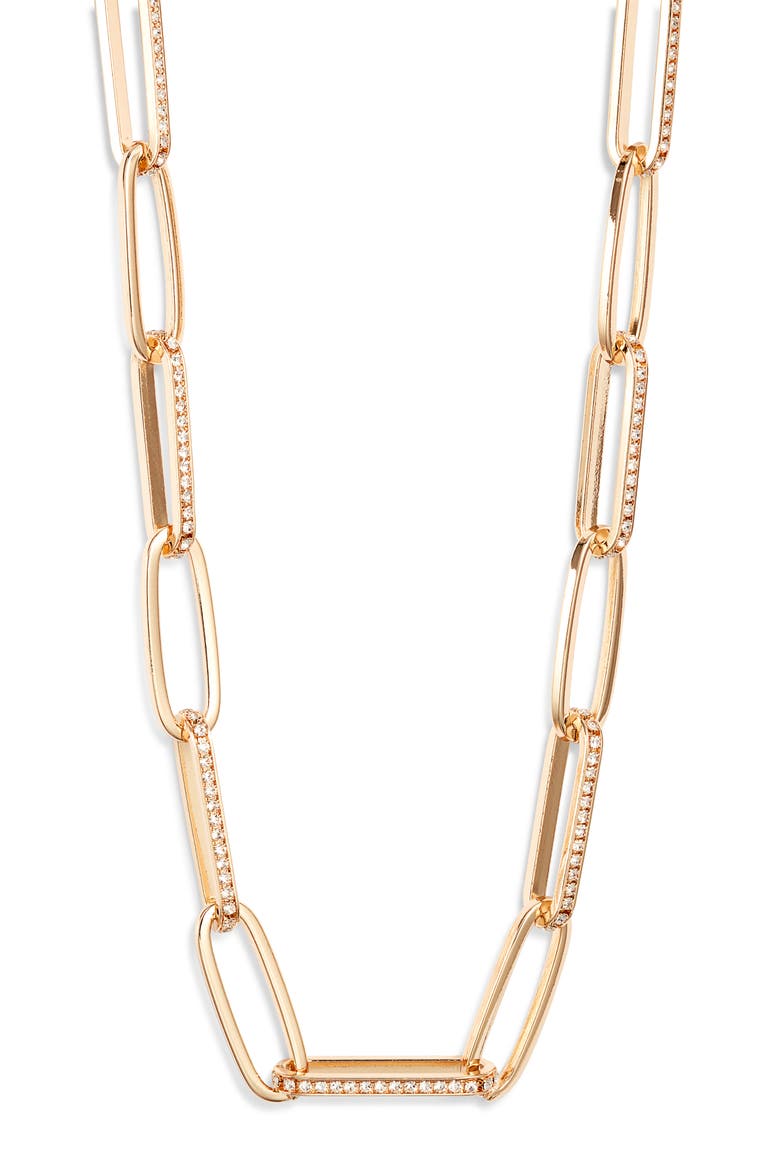 Rhinestone Paper Clip Chain Necklace, Main, color, CLEAR- GOLD