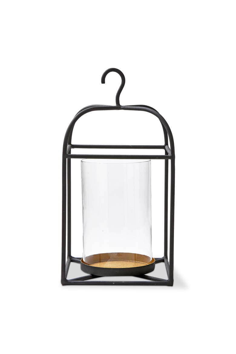 Hanging Metal Glass Lantern Pillar Candle Holder Large, Main, color, Black