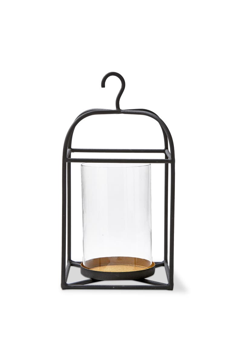 tag Hanging Metal Glass Lantern Pillar Candle Holder Large, Main, color, Black