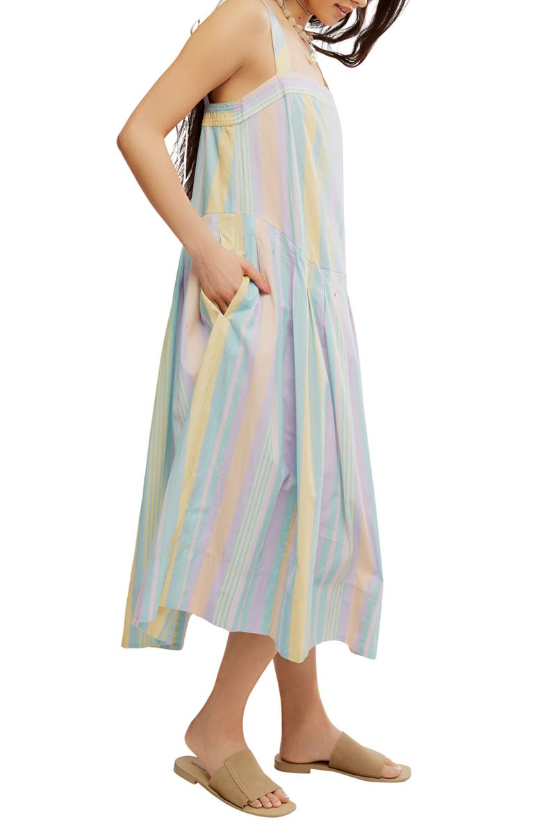 Free People Primavera Stripe Cotton Midi Dress, Alternate, color, Pastel Combo