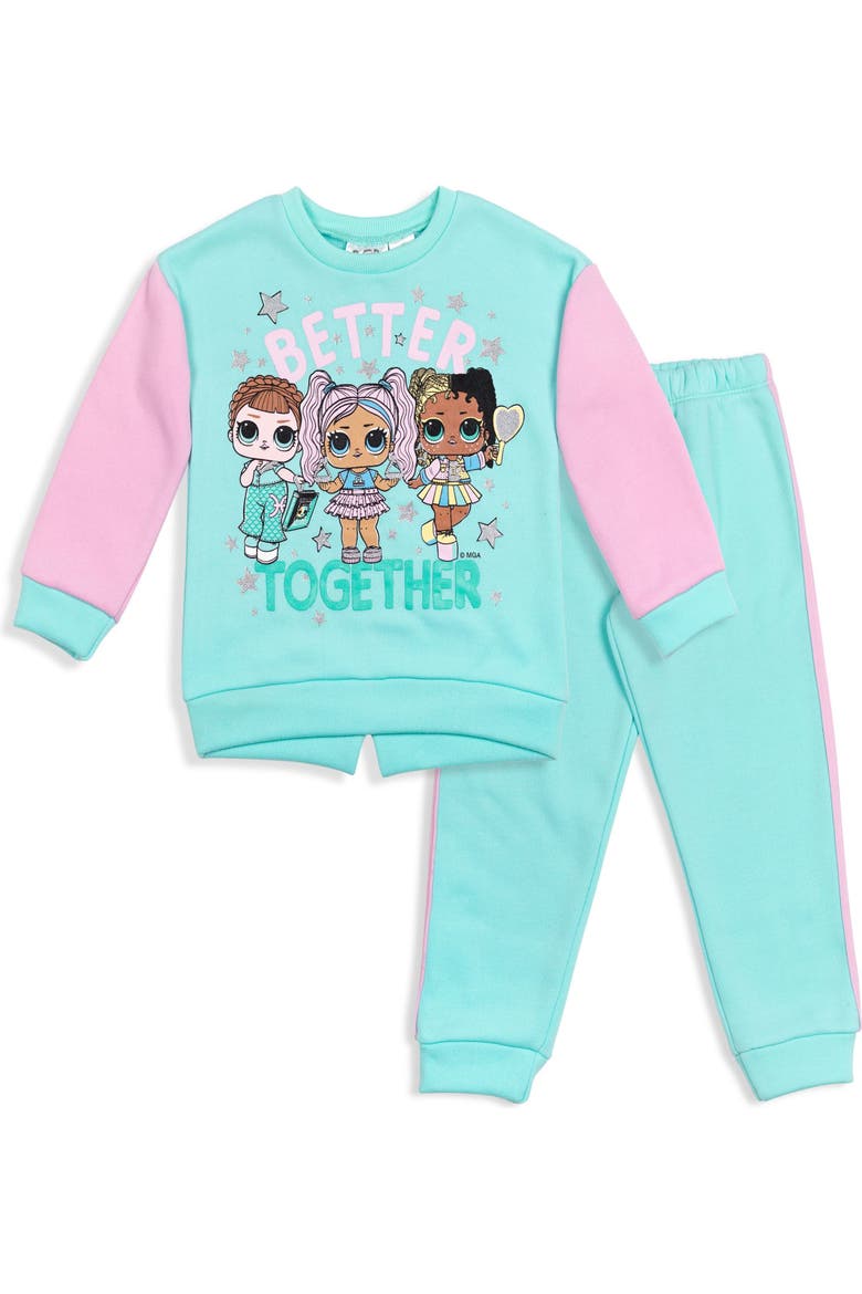 2-Piece Fleece Sweatshirt and Pants Set, Main, color, Aqua Pink