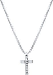 HMY JEWELRY Men's Stainless Steel Cubic Zirconia Cross Pendant Necklace