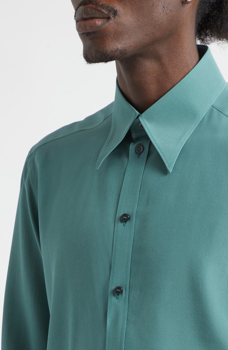 Dolce&Gabbana Regular Fit Silk Crêpe de Chine Button-Up Shirt, Alternate, color, Verde 3