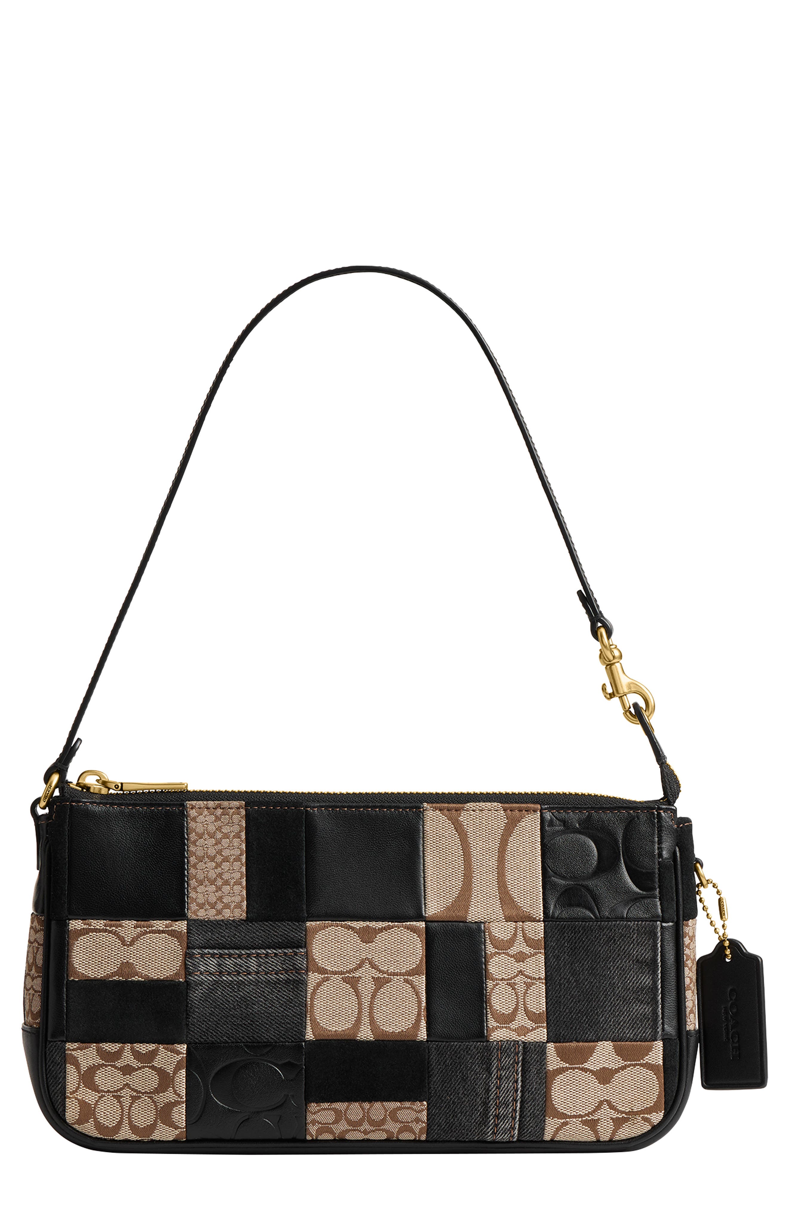 COACH Plaza Patchwork Leather & Canvas Shoulder Bag, Main, color, Black Multi