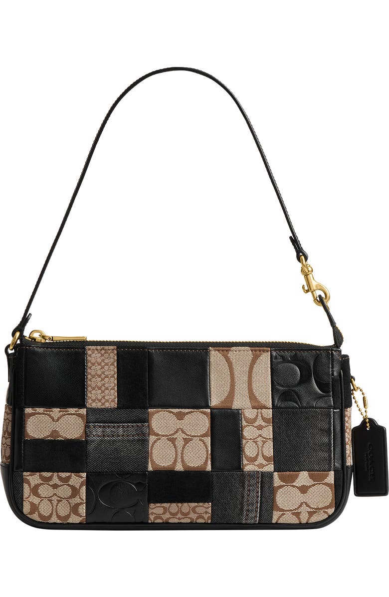 COACH Plaza Patchwork Leather & Canvas Shoulder Bag, Main, color, Black Multi