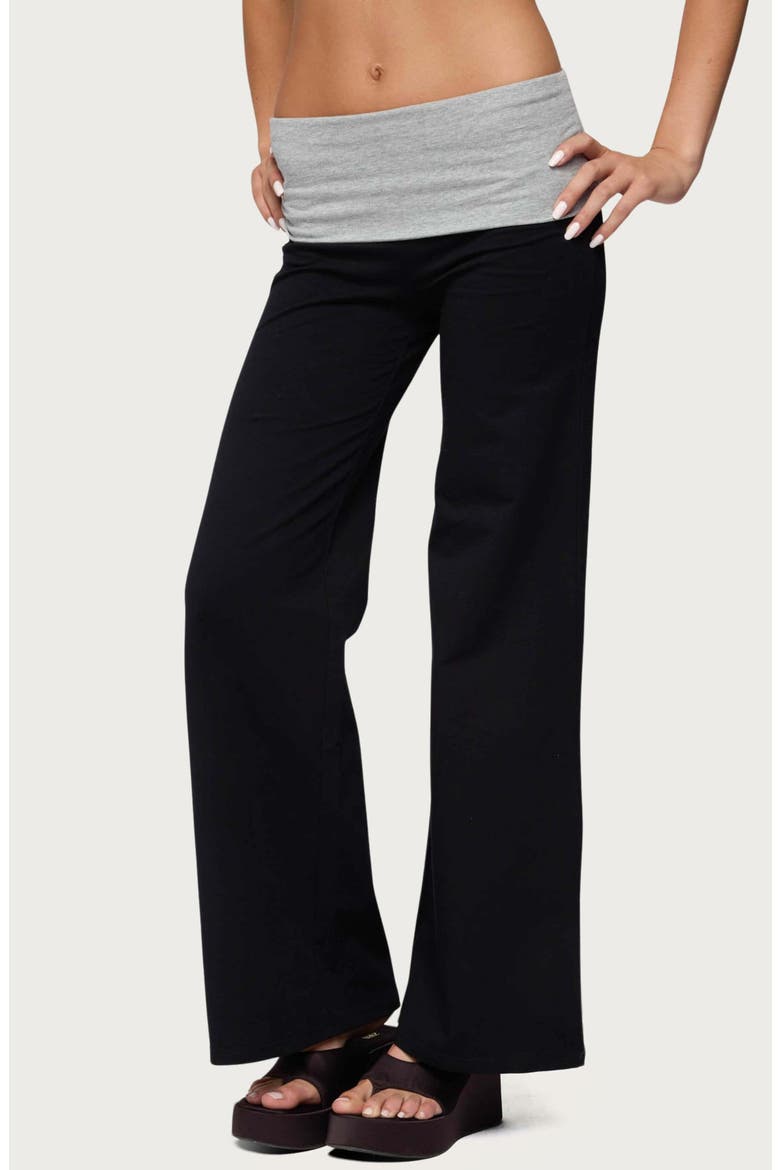 Contrast Foldover Wide Leg Pants, Main, color, BLACK