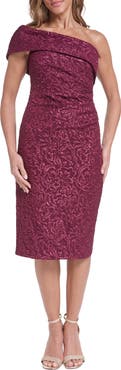 Eliza J Metallic Floral Jacquard One-Shoulder Cocktail Sheath Dress