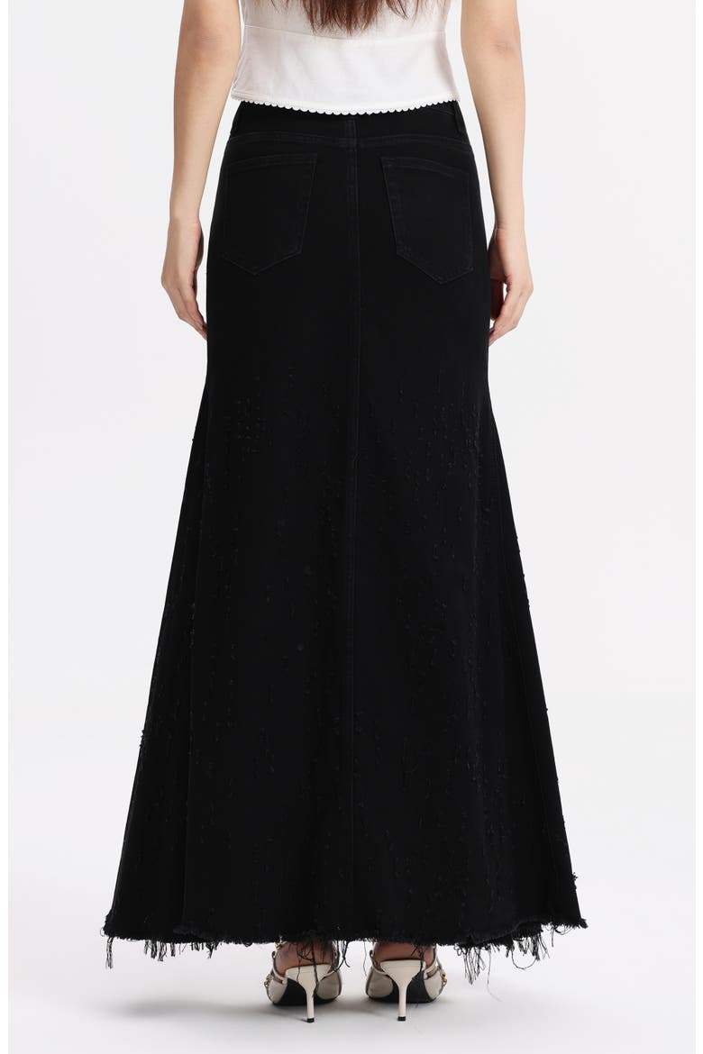 Fringe Denim Midi Skirt, Alternate, color, BLACK