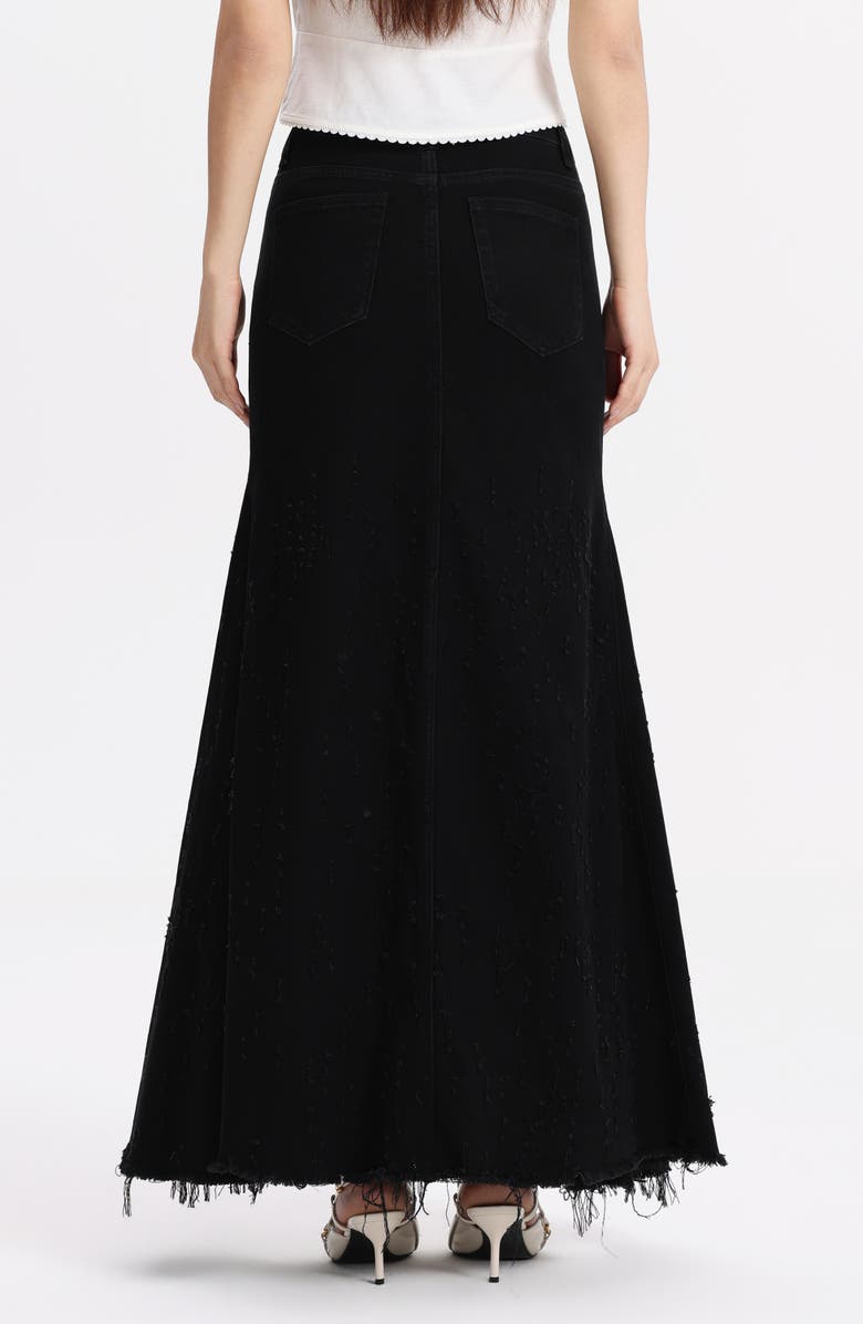 Bayeas Fringe Denim Midi Skirt, Alternate, color, Black