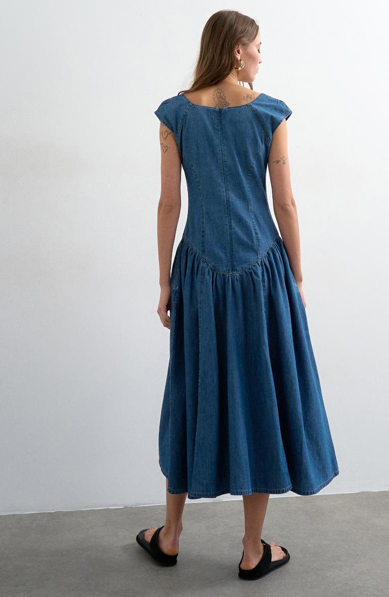 Topshop Denim Drop Waist Dress, Alternate, color,
