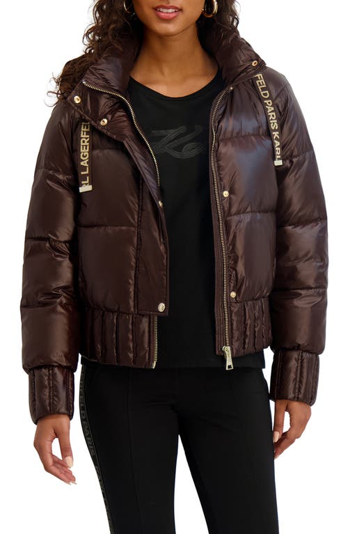 Karl Lagerfeld Paris Crop Puffer Bomber Jacket In Brown