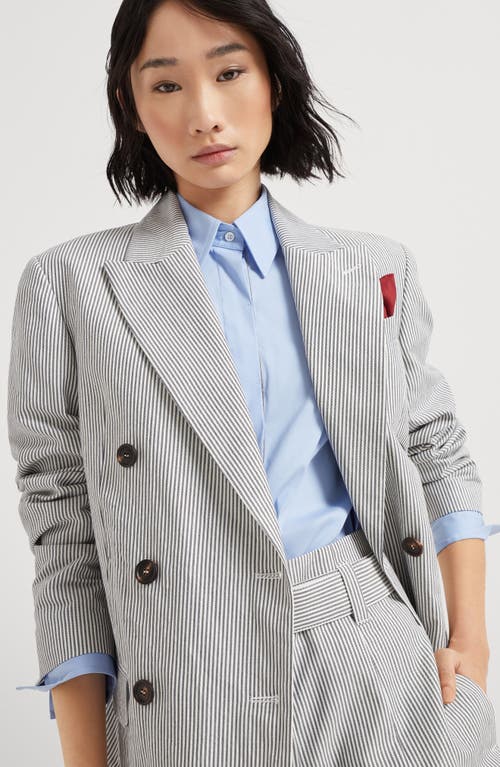 Brunello Cucinelli Striped Twill Blazer In Light Grey
