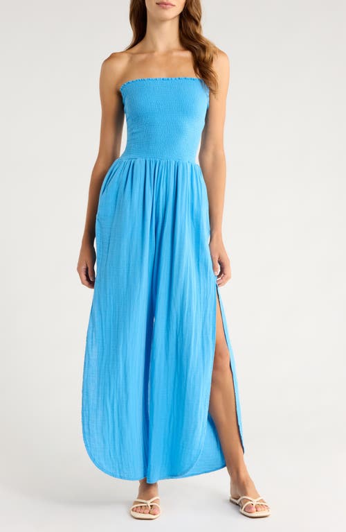 Elan Smocked Strapless Cover-up Jumpsuit In Blue