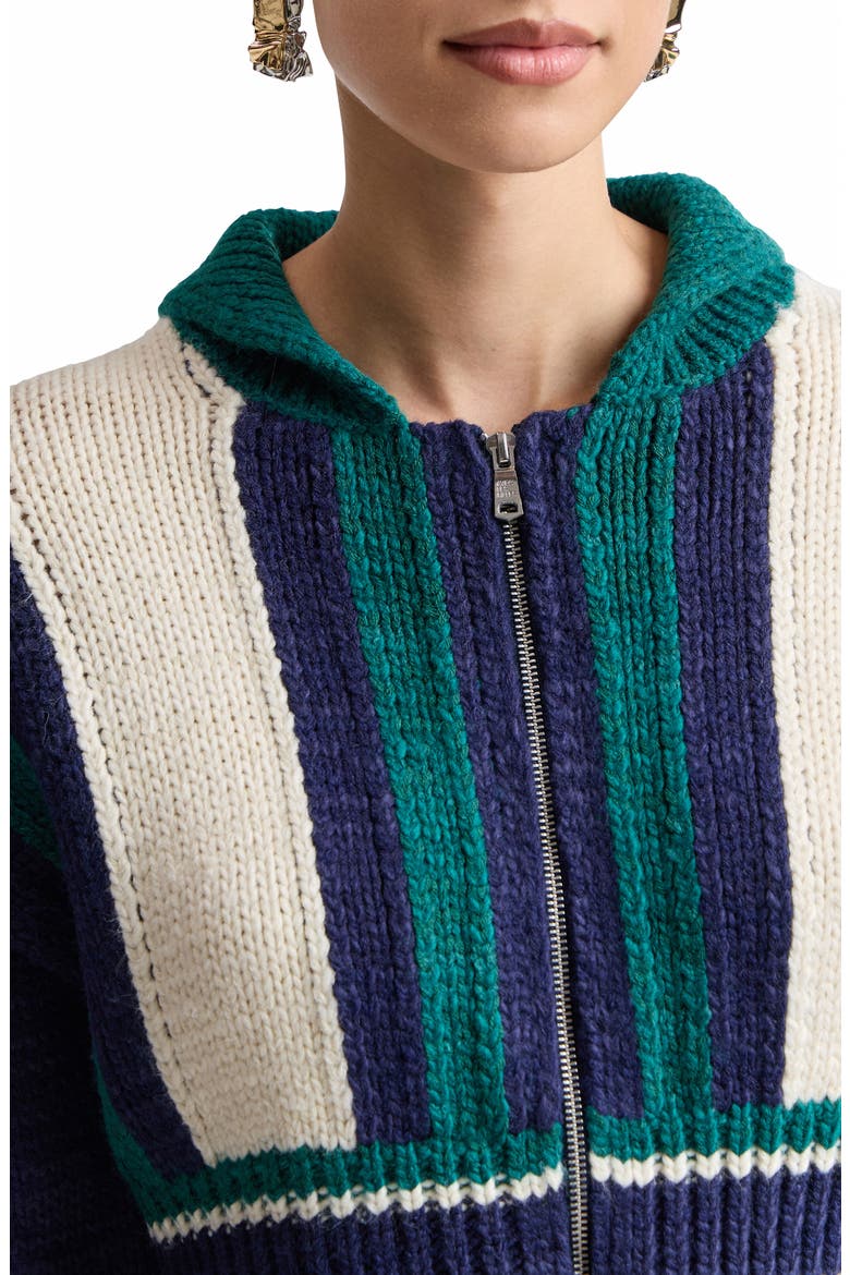 Striped Chunky Zip Cardigan, Alternate, color, NAVY COMBO